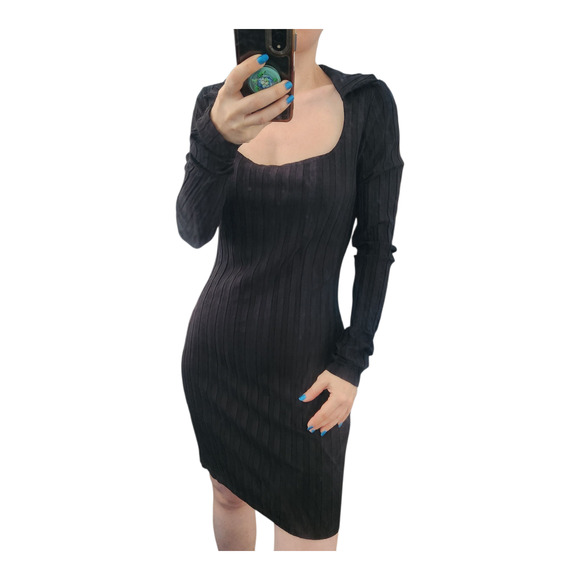 REFORMATION Vittoria Rib Long Sleeve Knit Dress M Black  Classic Party Coquette - Picture 1 of 9